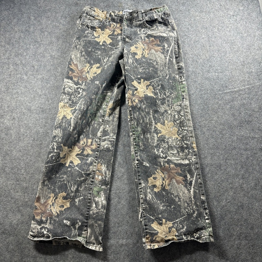 Mossy Oak Real Tree Camo Jeans Juniors 9/29 Leaf‎ Print High Rise Wide Leg READ